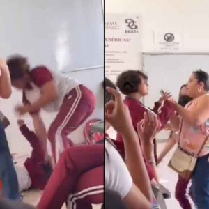Maestra graba agarrón entre alumna y alumno