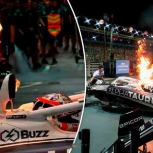 Susto en el GP de Singapur, se incendió el Alpathauri de Pierre Gasly