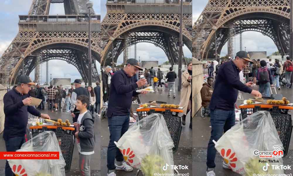 Video| Hombre causa furor en París al vender elotes en la Torre Eiffel