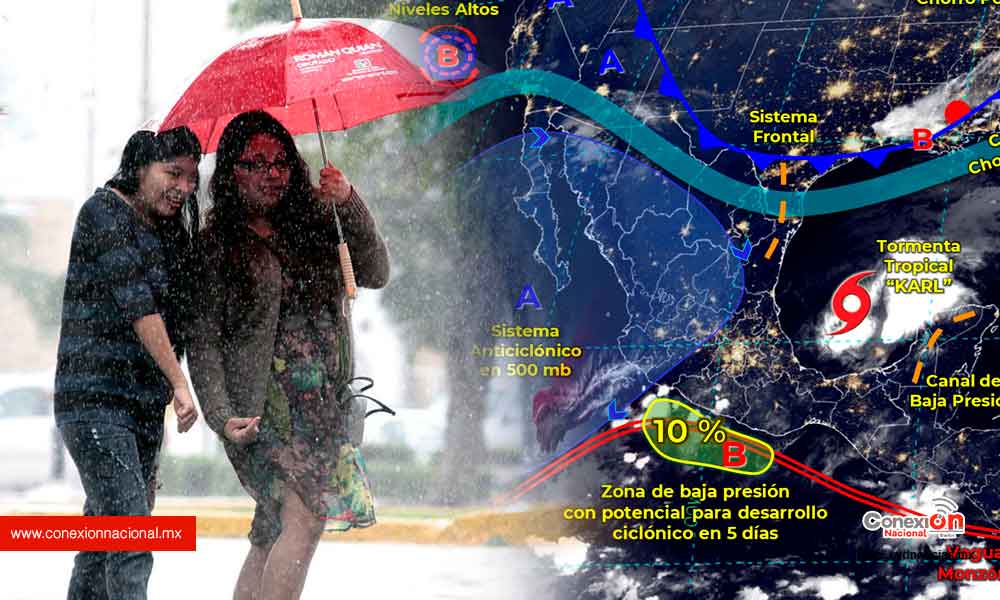“Karl” mantiene lluvias en entidades del oriente, sur y sureste del país