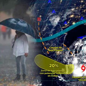Por efecto del ciclón tropical “Julia”, se registran lluvias en el sur y sureste del país.