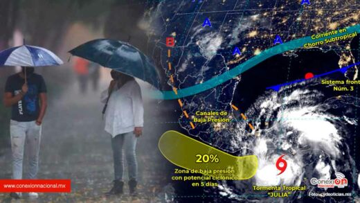 Por efecto del ciclón tropical “Julia”, se registran lluvias en el sur y sureste del país.