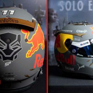 Checo Pérez presume casco de Wakanda para el GP de Brasil