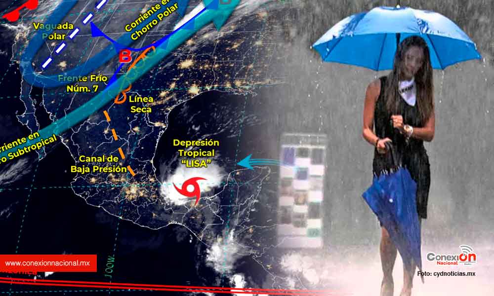 “Lisa” y el frente frío no. 7 generan lluvias en norte, noreste, este y sureste del país