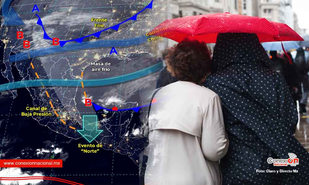 El frente no. 9 y su masa de aire frío generan lluvias y evento de Norte