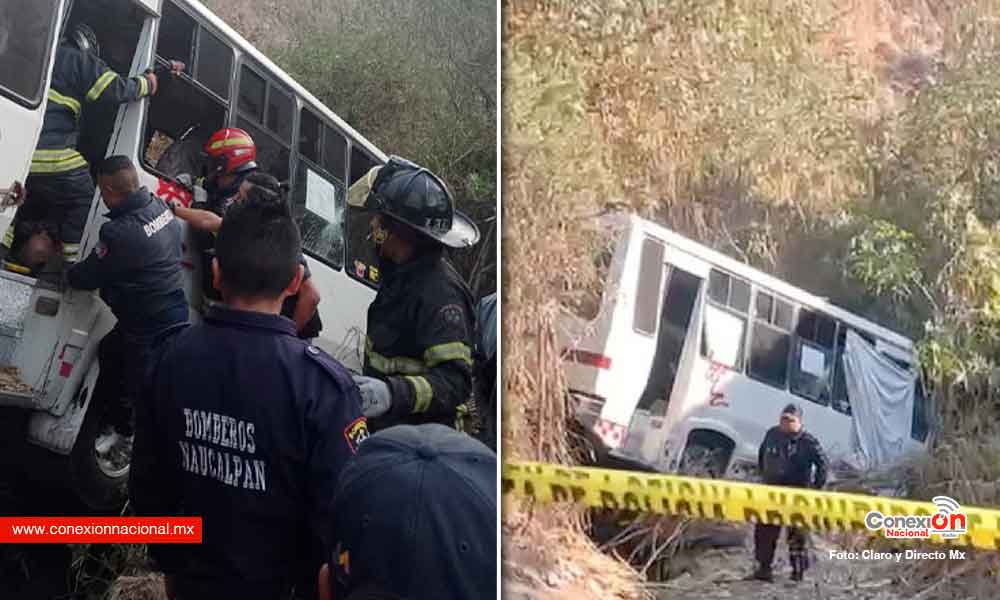 Microbús choca y cae a barranca en Naucalpan, hay 3 muertos y 20 heridos