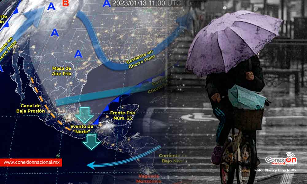 El frente frío no. 23 genera lluvias, rachas de viento y ambiente frío con algunas heladas