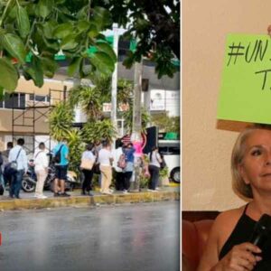 En Cancún con todo y lluvia, usuarios hacen fila para tomar un autobús y no subir a un taxi