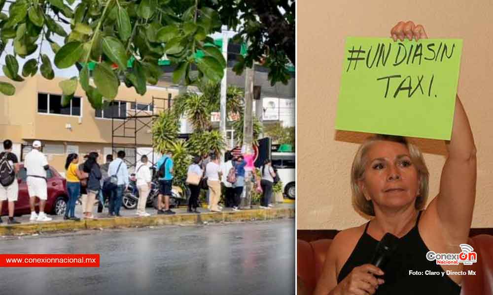 En Cancún con todo y lluvia, usuarios hacen fila para tomar un autobús y no subir a un taxi