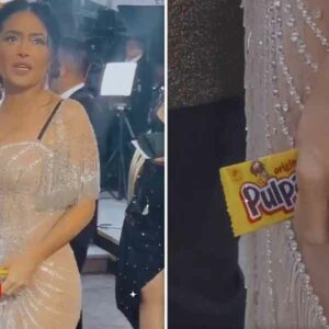 Como buena mexicana, Salma Hayek llegó a los Golden Globes con un Pulparindo
