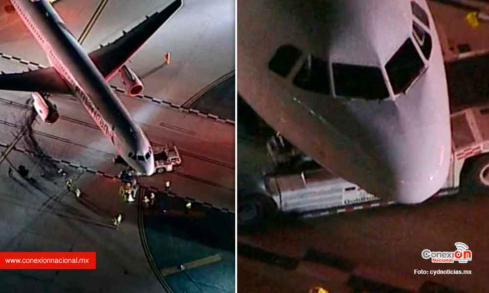 choque ligero” entre avión y autobús