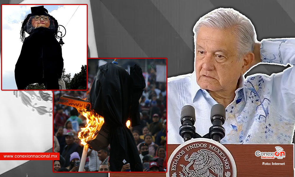 Condena AMLO quema de imagen de la presidenta de la SCJN