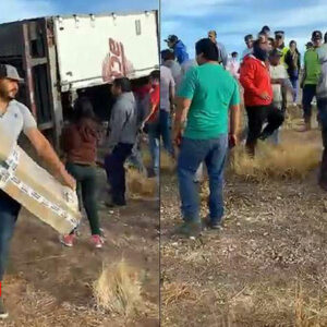 Tráiler vuelca en carretera Jiménez-Torreón; se desata rapiña